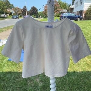 Ripely Rader Ponte Knit Short Sleeve Top Cream Ivory Top Shirt